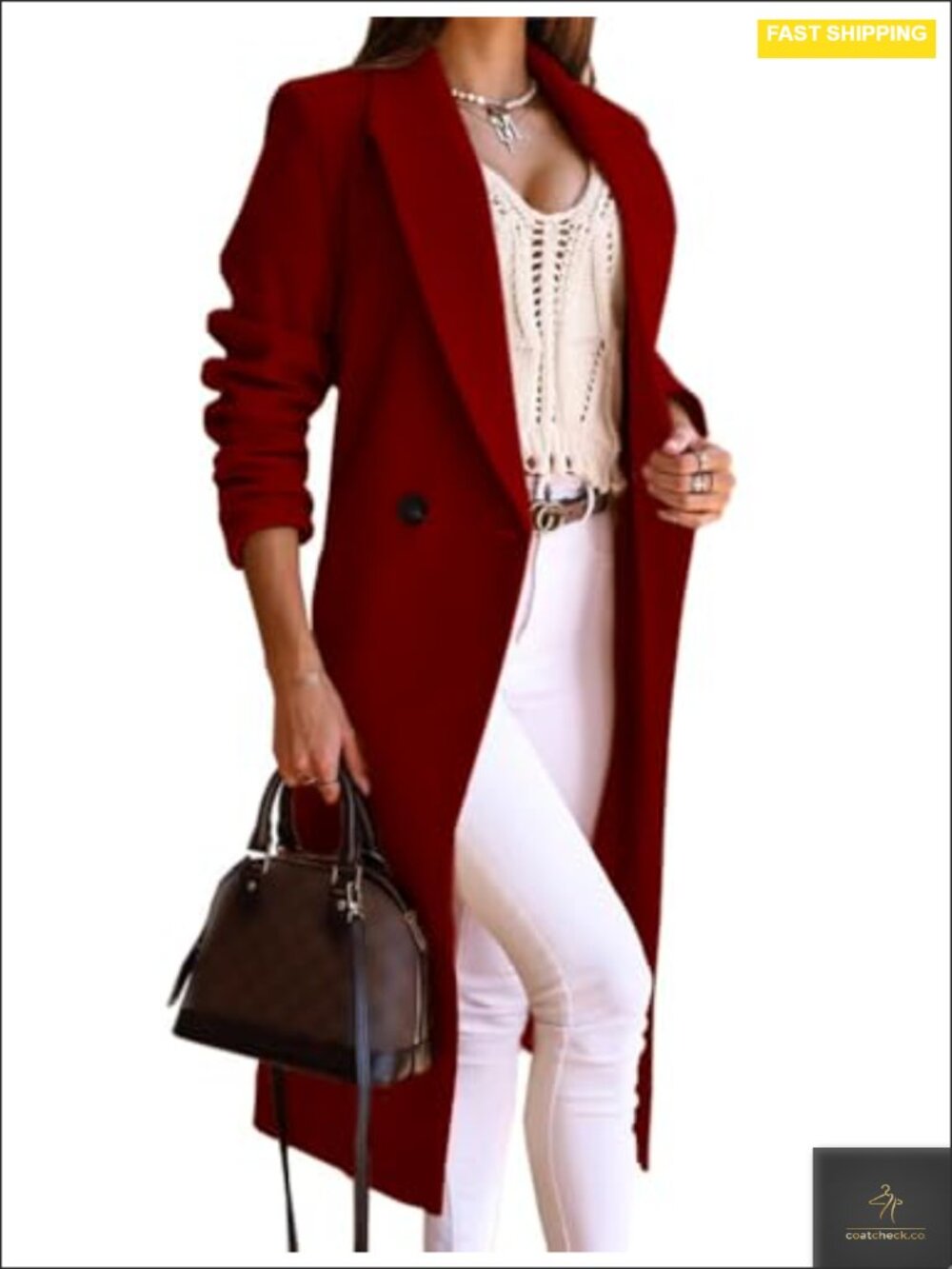 Wool Blended Long Coat Women Fall Winter Peacoat Overcoat Notch Lapel